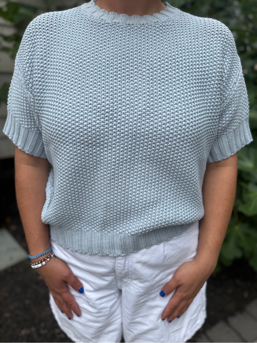 Splendid Women's Light Blue Crewneck Short-Sleeve Knit Sweater